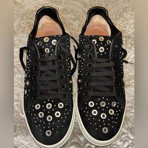 ALIA low top black suede leather grommet sneakers